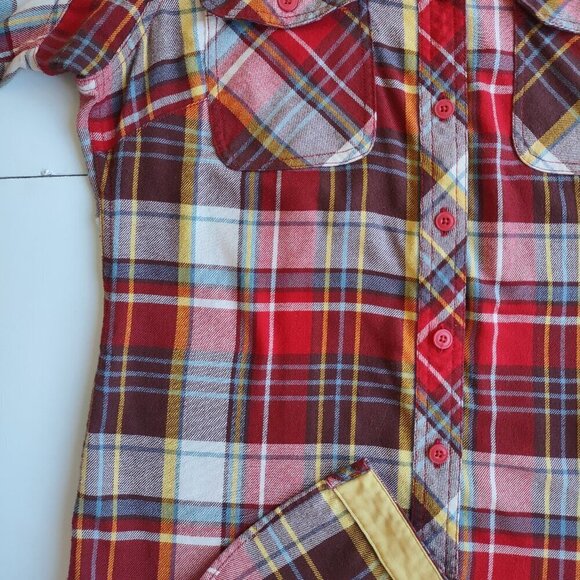 Duluth Free Swingin Red Plaid Flannel Button Up Shirt Cabincore Workwear Small - Picture 6 of 8